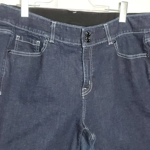 Lane Bryant Jeans Womans 18 Blue Bootcut Dark Wash Demin Contrast Trim Stretch - Picture 3 of 14